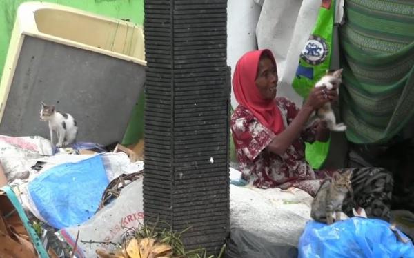 Jumirah dan kucingnya, Sabtu (11/1/2020) (Foto: iNews/ Lurisa)