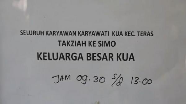 Pemberitahuan dari KUA Teras, Boyolali (Foto; iNews.id/Tata Rahmanta)