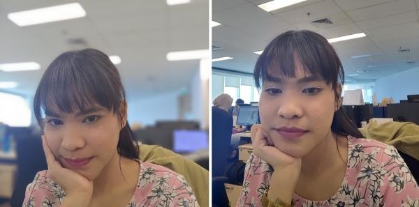Selfie Hasil selfie bokeh (kiri) dan biasa (kanan)
