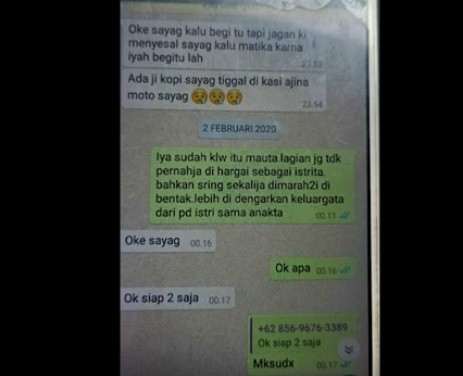 5 Isi WA pesan WhatsApp Megawati ke suaminya sebelum bunuh diri. (Foto: iNews/Sulaiman Nai)