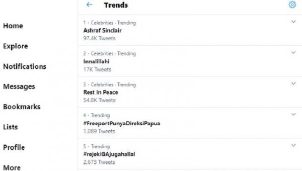 Ashraf Sinclair ternding di Twitter Ashraf Sinclair trending di Twitter, Selasa (18/2/2020)