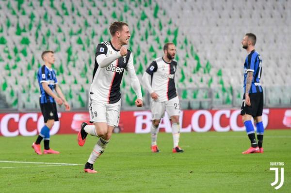 Ramsey Juventus Gelandang Juventus Aaron Ramsey merayakan golnya ke gawang Inter Milan pada giornata ke-26 Serie A di Allianz Stadium, Senin (9/3/2020) dini hari WIB. (Foto: Twitter @juventusfcen)