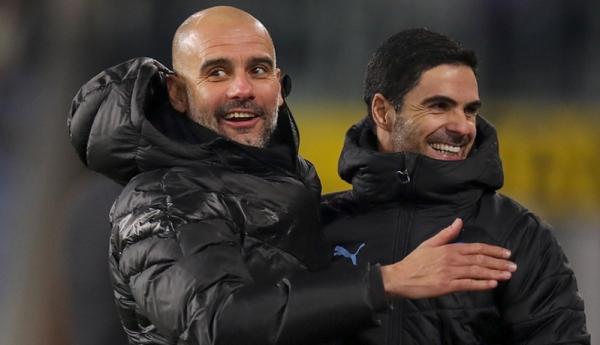Pep Guardiola dan Mikel Arteta (Foto: RTE)