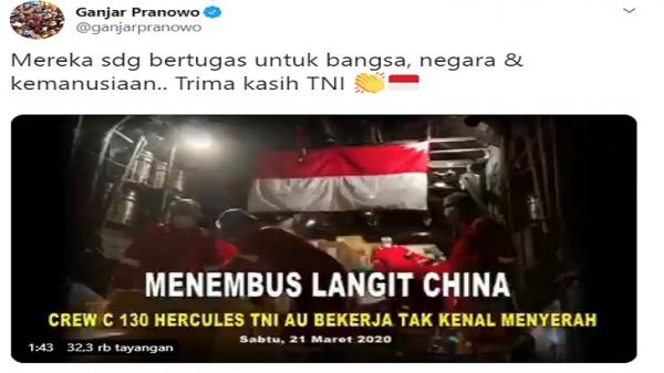 Unggahan Gubernur Jateng Ganjar Pranowo Unggahan Gubernur Jateng Ganjar Pranowo memuji misi TNI AU