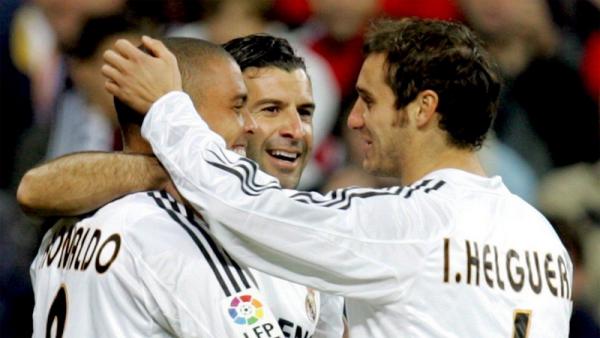 Ronaldo Luis Trio Real Madrid Ronaldo Luis Nazario (kiri), Luis Figo (tengah), dan Ivan Helguera merayakan gol beberapa tahun lalu. (Foto: The Sun)