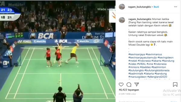 Kevin vs Zhang Nan Kevin Sanjaya Sukamuljo Bikin Zhang Nan Kesal Sampai Banting Raket (foto: Instagram)