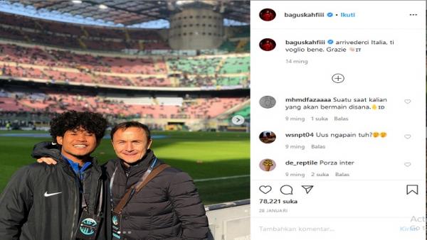 Bagus Kahfi berfoto bersama Dennis Wise di Stadion San Siro (foto: Instagram)