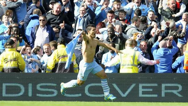 Aguero Striker Manchester City Sergio Aguero merayakan golnya ke gawang Queen Park Rangers pada Premier League 2011/2012 di Etihad Stadium. (Foto: thetimes.co.uk