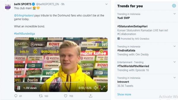 Haaland 3 Video Haaland saat diwawancara singkat selama 26 detik (foto: Twitter BeinSport)