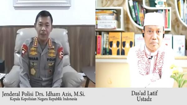 kapolri ist Kapolri Jenderal Pol Idham Azis berbincang dengan Ustaz Das`ad Latif secara virtual, Minggu (17/5/2020). (Foto: Istimewa).