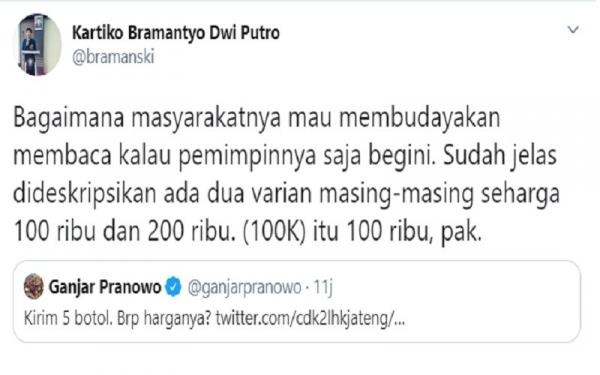 Tangkapan layar kritikan netizen ke Ganjar Pranowo