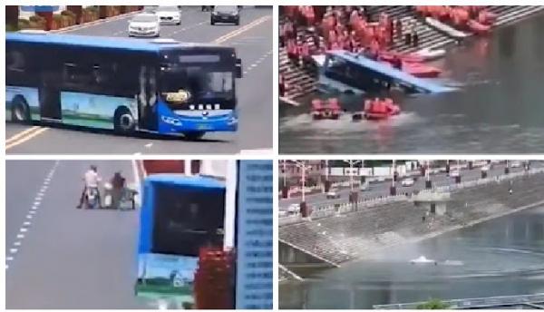 Bus terjun ke danau Sebuah bus yang diketahui membawa puluhan calon peserta ujian masuk perguruan tinggi terjun ke danau (foto: CCTV)