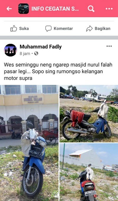 Info motor terparkir di dekat Pasar Legi Solo (Foto: Facebook Info Cegatan Solo dan Sekitarnya)