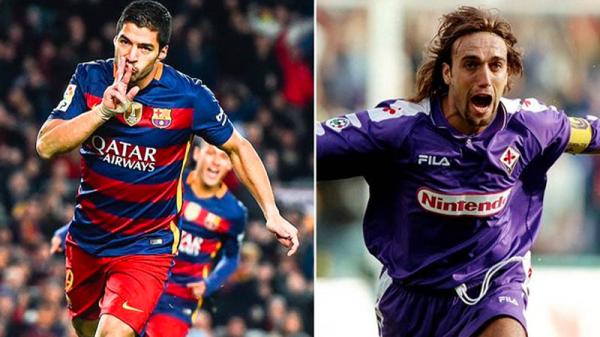 Suarez Batistuta Luis Suarez (kiri) sangat mengidolai Gabriel Batistuta (kanan). (Foto: Sportkeeda)