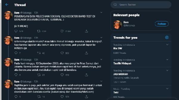 Netizen curhat menjadi korban pelecehan seksual. (Foto: Twitter).