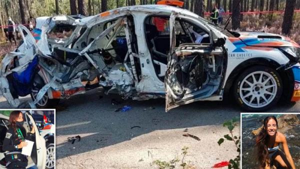 Foto Mobil Laura Salvo Mobil yang dikendarai Laura Salvo ringsek usai hilang kendali dan keluar lintasan pada Rally Vidreiro di Portugal, Sabtu (10/10/2020). (Foto: Daily Mail)