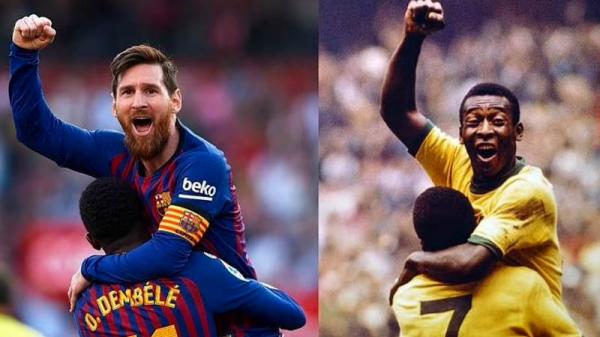 Messi Pele Lionel Messi (kiri) masih tertinggal delapan gol untuk menyamai rekor Pele sebagai pemain tersubur untuk satu klub. (Foto: Sportskeeda)
