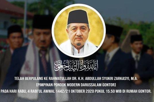 21- Kiai Gontor Pimpinan Pondok Pesantren Modern Darussalam Gontor KH Abdullah Syukri Zarkasyi wafat, Rabu (21/10/2020). (Foto: ist)