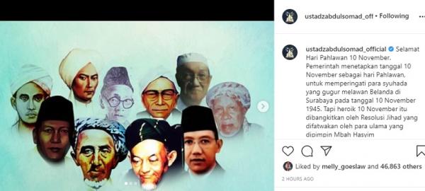 Unggahan UAS di Hari Pahlawan 10 November 2020. (Foto: IG).