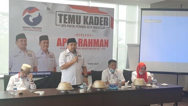 Perindo Makassar3 DPD Partai Perindo Kota Makassar menggelar konsolidasi dan pertemuan dengan seluruh pengurus dan kader partai untuk pemenangan Appi-Rahman di Pilwali Makassar, Senin (30/11/2020). (Foto: iNews/Leo Muhammad Nur)