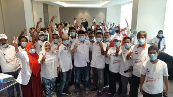 Perindo Makassar4 DPD Partai Perindo Kota Makassar menggelar konsolidasi dan pertemuan dengan seluruh pengurus dan kader partai untuk pemenangan Appi-Rahman di Pilwali Makassar, Senin (30/11/2020). (Foto: iNews/Leo Muhammad Nur)