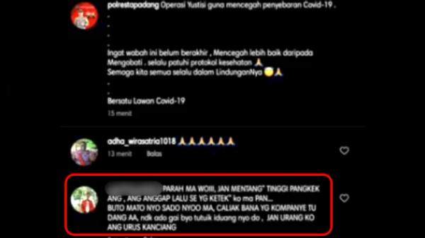 Polresta Padang IG Komentar remaja di akun Instagram Polresta Padang (Istimewa)