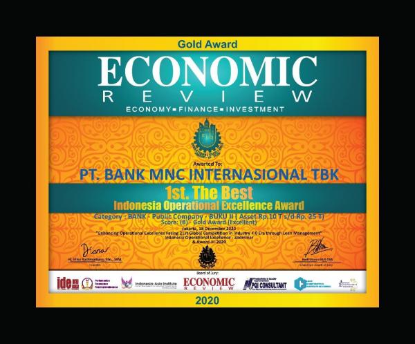 MNC Bank memperoleh peringkat Gold (Excellent) untuk kategori bank umum kegiatan usaha (BUKU) II, pada virtual award yang diselenggarakan oleh Economic Review bekerja sama dengan PQI Consultant, Indonesia-Asia Institute dan Ideku Group. (Foto: Dok MNC Group)