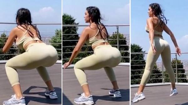 Georgina Rodriguez melakukan olahraga squat untuk mengencangkan bokong dan area di sekitarnya. (Foto: The Sun)