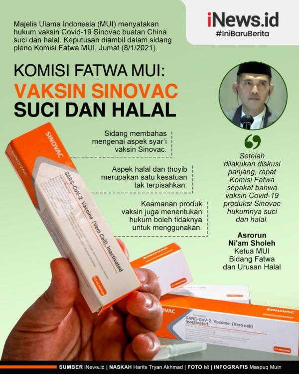 Infografis MUI yang menyatakan vaksin covid-19 buatan Sinovac halal dan suci.