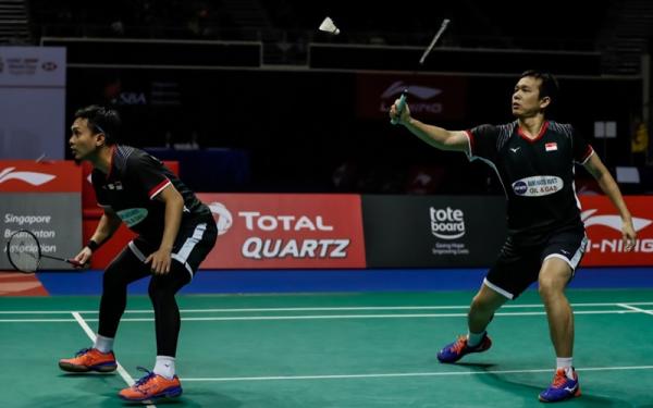 Semifinal Toyota Thailand Open 2021 berlangsung, Sabtu (23/1/2021). Ganda putra Indonesia Mohammad Ahsan/Hendra Setiawan jumpa lawan sulit di fase tersebut. (Foto: BWF)