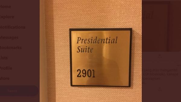 Kamar Demokrat AA Kamar presidential suite sebuah hotel berbintang yang disebut tempat pertemuan untuk merancang kudeta kepemimpinan Partai Demokrat. (Foto: Twitter/Andi Arief).