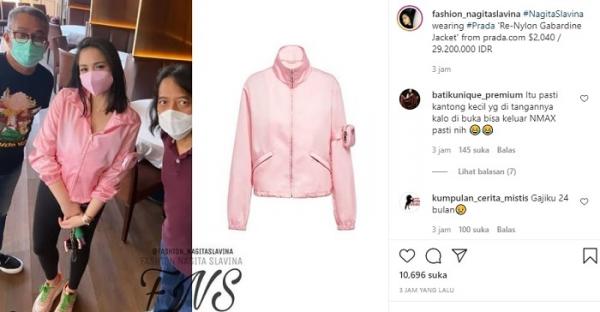 nagita slavina memakai jaket Prada Rp 29 Juta.