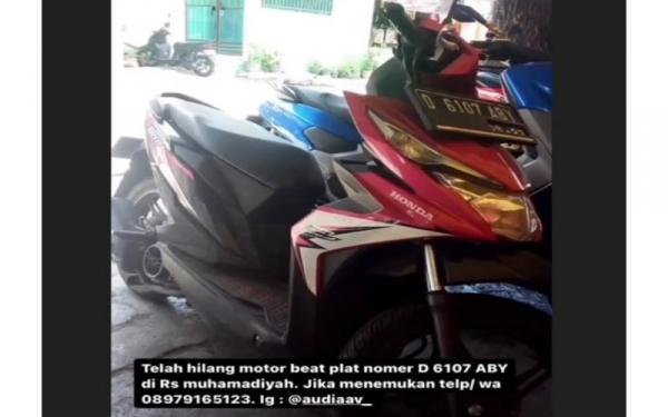 Motor Honda Beat nopol D 6107 ABY yang hilang di area parkir RS Muhammadiyah Bandung. (Foto: tangkapan layar video viral)