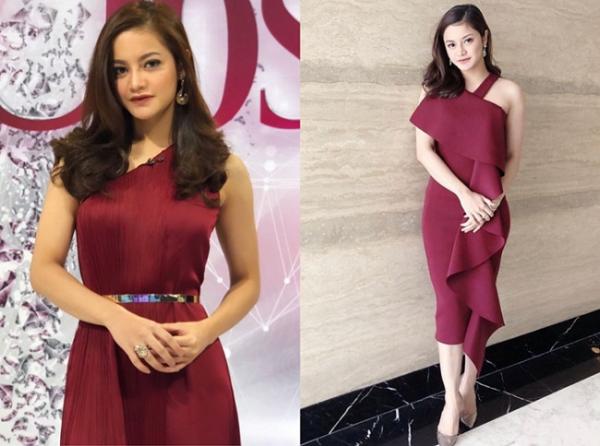 Ovi Dian 2 Ovi Dian terlihat anggun saat memakai dress merah marun
