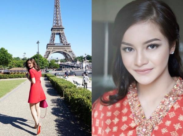 Ovi Dian 4 Ovi Dian tampil dengan dress merah saat di Paris
