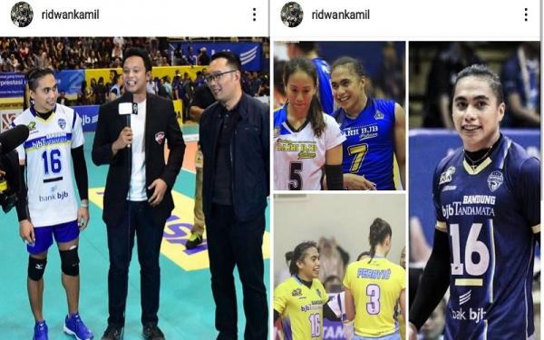Gubernur Jawa Barat Ridwan Kamil mengunggah foto kenangan saat Serda Aprilio Manganang memperkuat tim voli putri BJB. (Foto: istimewa/Instagram)