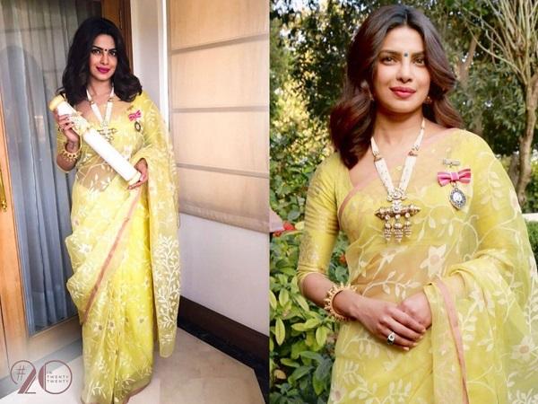 Priyanka Copra dengan kain sari warna kuning cerah. (Foto: IG)