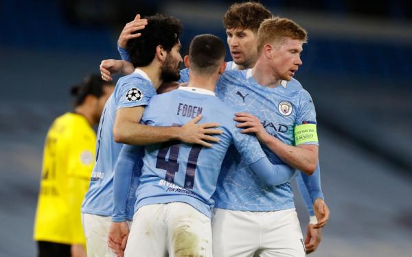 Manchester City Vs Borussia Dortmund Manchester City menang 2-1 atas Borussia Dortmund pada leg pertama perempat final di Etihad Stadium, Rabu (7/4/2021) dini hari WIB. (Foto: Reuters)