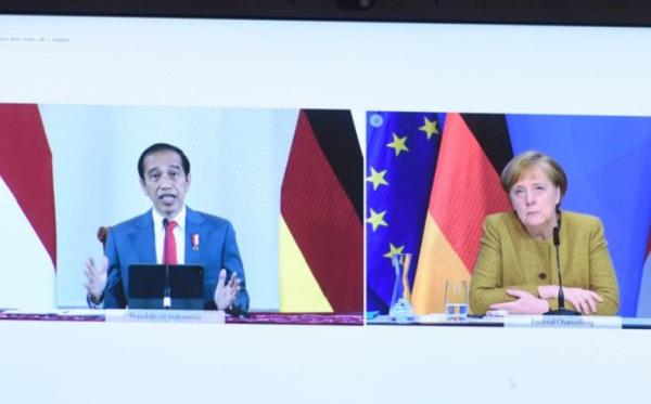 Jokowi Pertemuan Virtual Merkel Presiden Joko Widodo mengadakan pertemuan virtual dengan Kanselir Jerman Angela Merkel, Selasa (13/4/2021). (Foto: Muchlis Jr - Biro Pers Sekretariat Presiden)