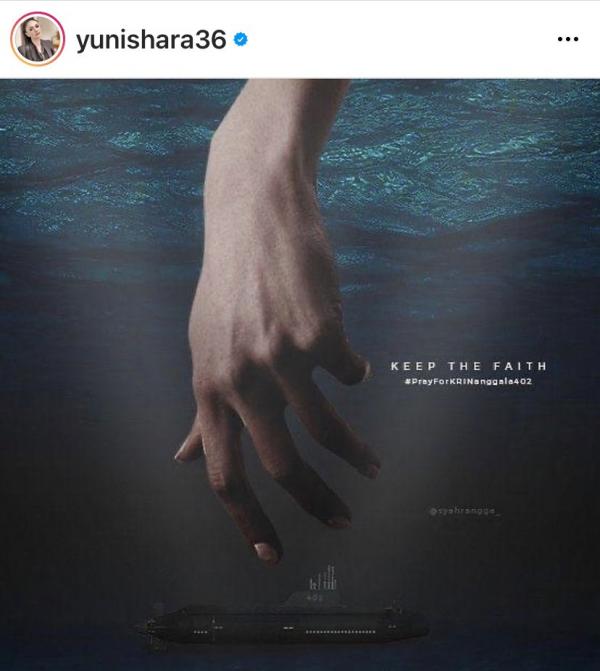 25aa Duka1 Yuni Shara berbagi ungkapan doa untuk awak kapal selam Nanggala 402 di Instagram. (Foto: Instagram/Yuni Shara)