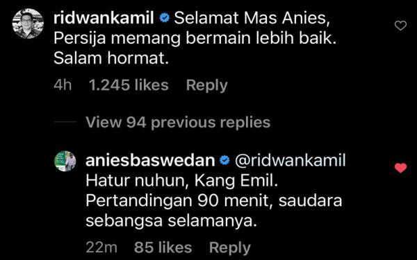 Ucapan selamat Ridwan Kamil ke Anies Baswedan (Foto: Instagram)