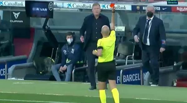 Ronald Koeman Pelatih Barcelona Ronald Koeman dikartu merah usai timnya dihajar Granada 1-2 pada jornada ke-33 Liga Spanyol di Camp Nou, Jumat (30/4/2021) dini hari. (Foto: Marca)