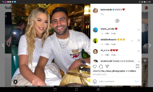 Kemesraan Riyad Mahrez dengan Taylor Ward (foto: Instagram Taylor Ward )