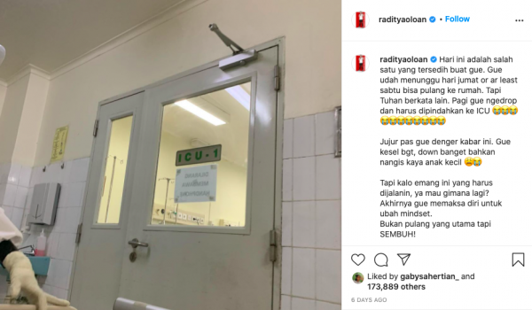 Postingan Raditya Oloan sebelum menghembuskan napas terakhir. (Foto: Instagram/Raditya Oloan)