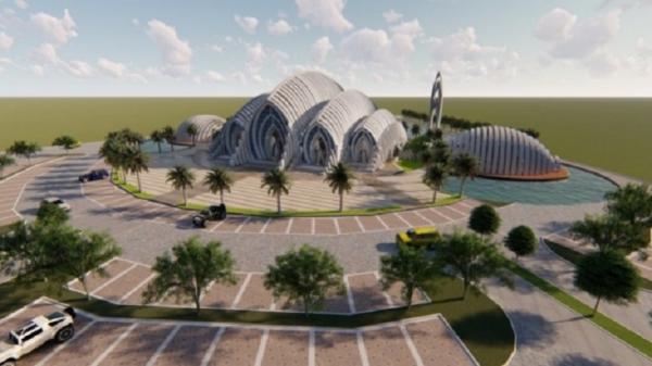 MASJID AKBAR SERIBU BULAN BANYUMAS Rancangan atau desain Masjid Akbar Seribu Bulan karya Gubernur Jabar Ridwan Kamil. Masjid ini akan dibangun di Kabupaten Banyumas, Jawa Tengah. (Foto: Istimewa)