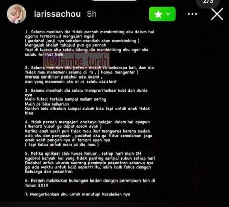 Capture dari IG story Larissa Chou.