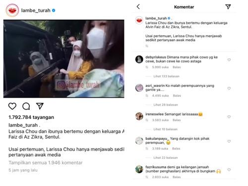Screenshoot Larissa Larissa datang ke rumah mertuanya ditanggapi netizen.