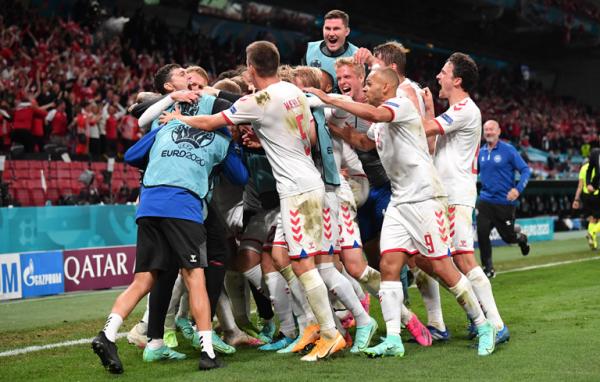 Denmark Timnas Denmark membantai Rusia 4-1 pada matchday ketiga Grup B Euro 2020 di Stadion Parken, Selasa (22/6/2021) dini hari WIB. (Foto: reuters)