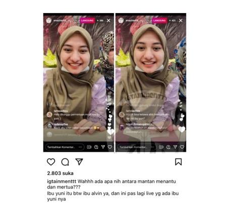 Screenshoot IG Live dengan komentar Larissa ke ibu mertua.