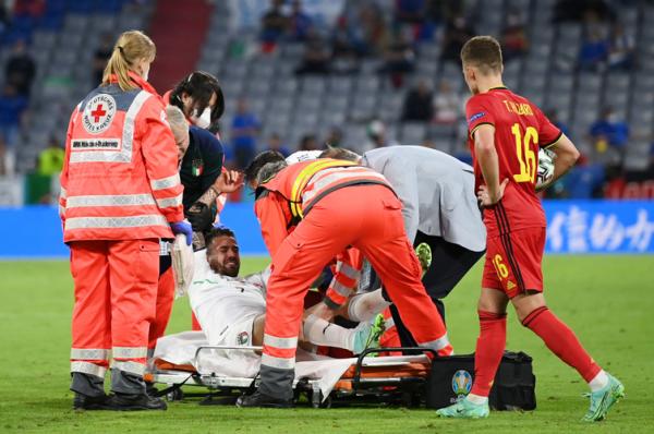 Leonardo Spinazzola tumbal kelolosan Timnas Italia ke semifinal Euro 2020. (Foto: Reuters)